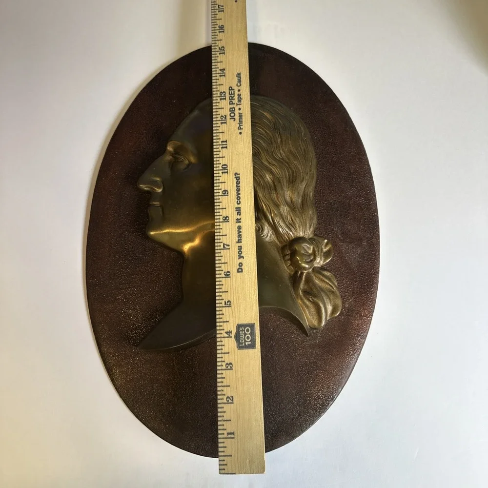 Antique Bronze George Washington Profile Bust Plaque Wall Hanging Americana 9.5